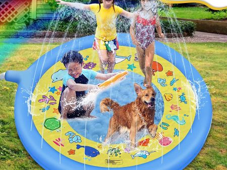 Glymnis Splash Pad Aspersor de Juego 170 cm Almohadilla de Aspersión Redonda Juguete de Verano para Niños con 2 Parches de PVC Ecológico Azul Reacondicionado For Cheap