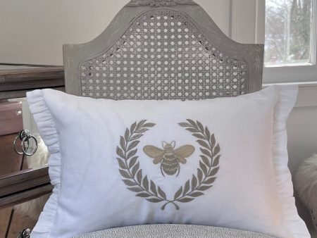 French Bee Décor Pillow - White Linen Fashion