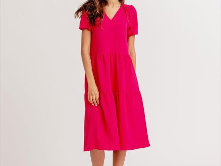 Fuchsia Ruffled Midi Dress on Sale