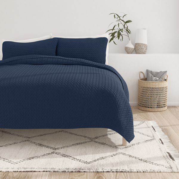 3-Piece Herringbone Quilted Coverlet Set For Discount