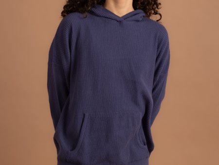 Indigo Ribbed Knit Pullover Discount