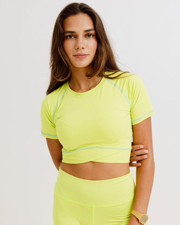 Lime Green Stitched Cropped T-shirts Supply