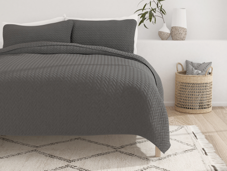 3-Piece Herringbone Quilted Coverlet Set For Discount