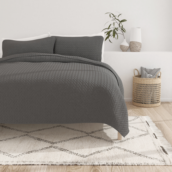 3-Piece Herringbone Quilted Coverlet Set For Discount