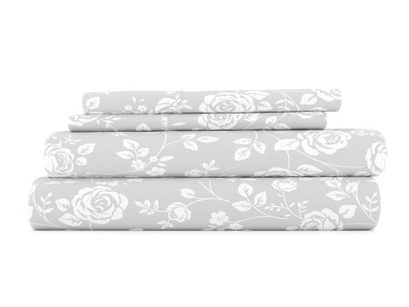 Rose Gray Pattern 4-Piece Sheet Set For Discount