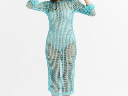 Cyan Knitted Fishnet Dress Discount