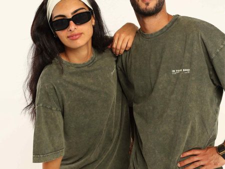 Olive Green Acid Washed Oversized Tee Hot on Sale