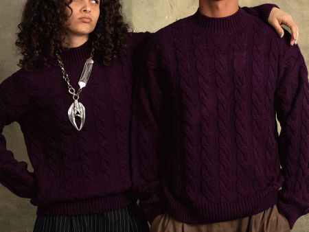 Dark Purple Cable Knit Sweater Discount