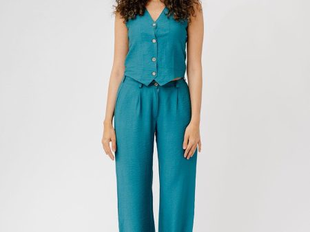 Teal Linen Pants on Sale