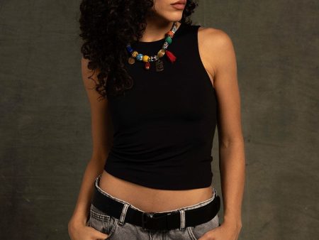 Black Sleeveless Cropped Top Sale