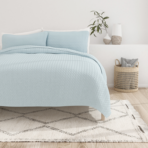 3-Piece Herringbone Quilted Coverlet Set For Discount